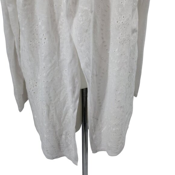 J Jill White Eyelet Open Front Lightweight Linen Cardigan Size L Embroidered - Picture 12 of 12